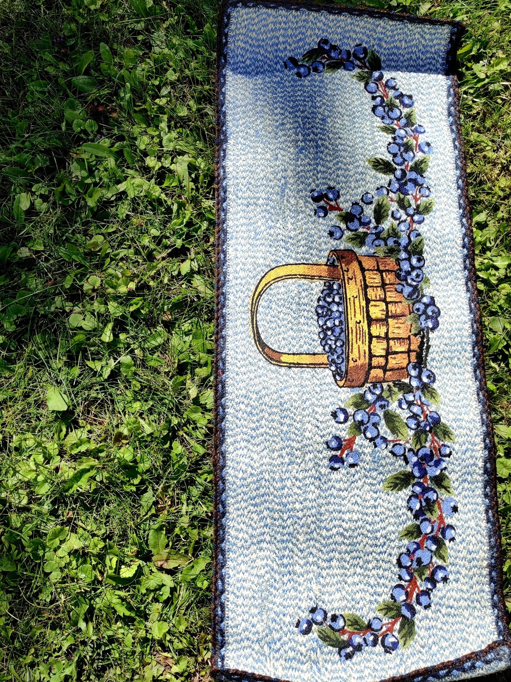 Hand Painted Blue Berry Basket Wall Art Runner - Home Art